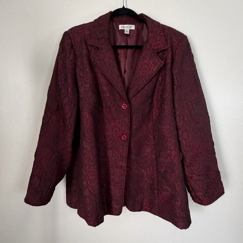 Coldwater Creek Blazer Jacket Burgundy Brocade Size 1X Lined